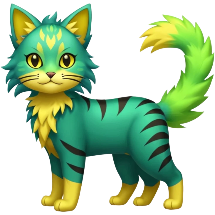 Green and Yellow Electrike-Lucretia-Luxray-Sprigatito-Bobcat-Amaura-Aurorus-Shiny-glorp-cat-fusion (full body) emoji