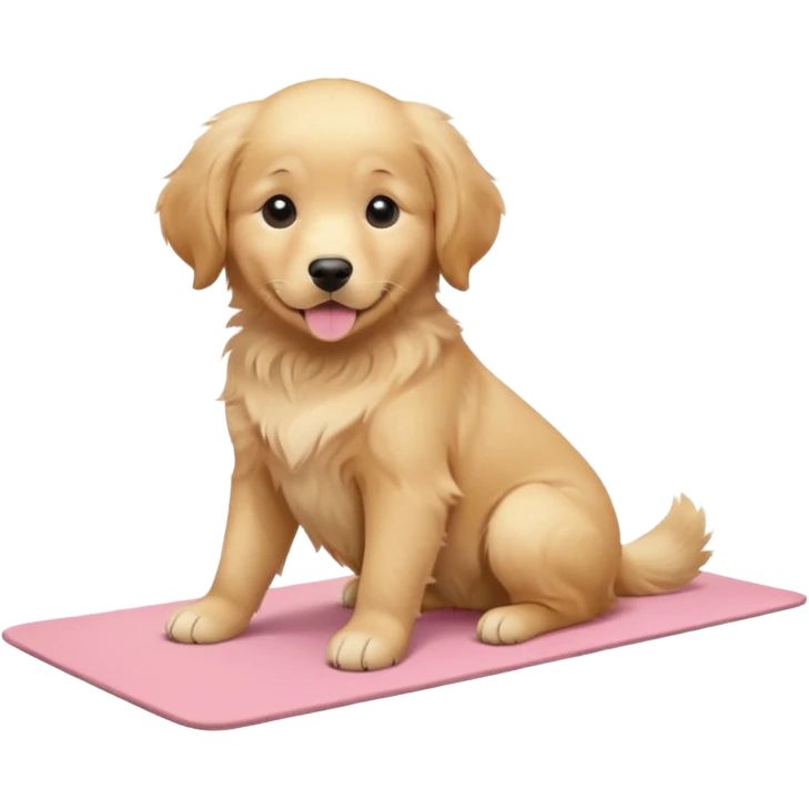 Silly Golden retriever puppy on light pink yoga mat emoji