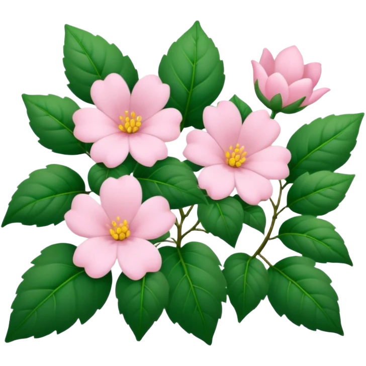Aesthetic flowers and plants growing from the ground in colours of soft pink matching the deep green leaves (to describe/match with the word flourish) more of a wild bush or vine  emoji