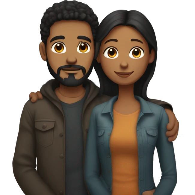 young man with dark hair and beard and young ginger woman cuddle emoji