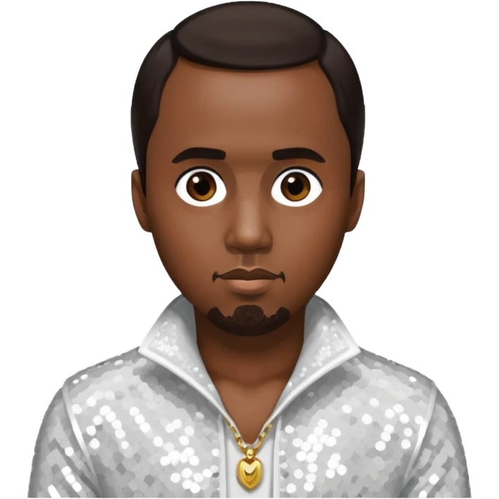 P Diddy with dark brown hair, white sequin outfit emoji