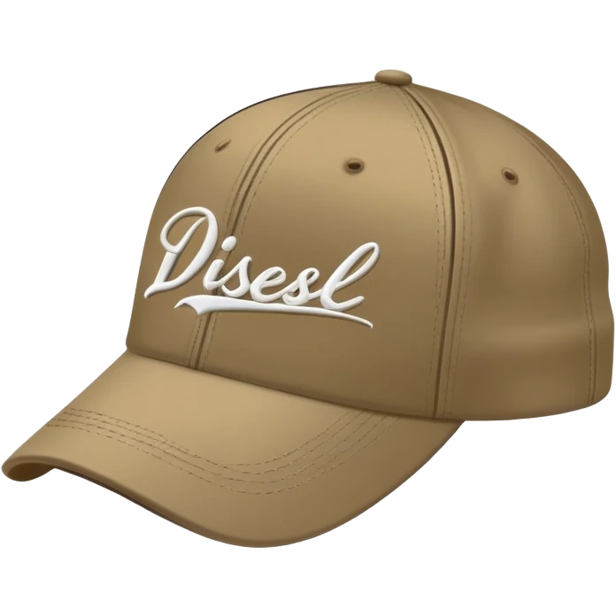 Dark khaki Diesel cap with white cursive 'Diesel' script writing and Diesel logo underneath, no person, isolated baseball cap emoji