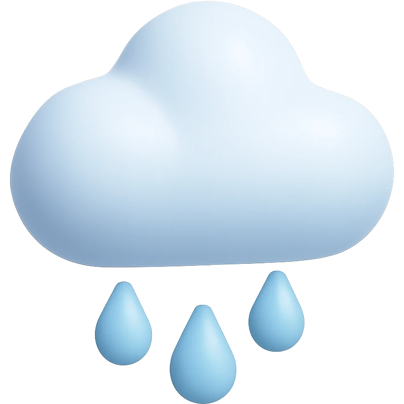 A cute cloud with rain drops falling, simplified shapes, soft pastel blue and white colors, smooth 3D texture emoji