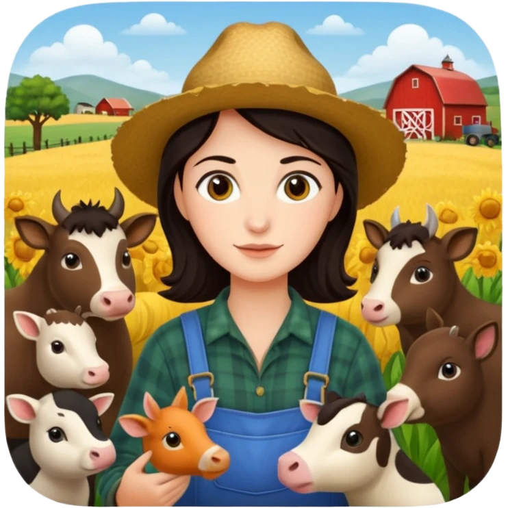 GRANJERO PIEL CLARA Y PELO OSCURO CON ANIMALES A SU ALREDEDOR emoji