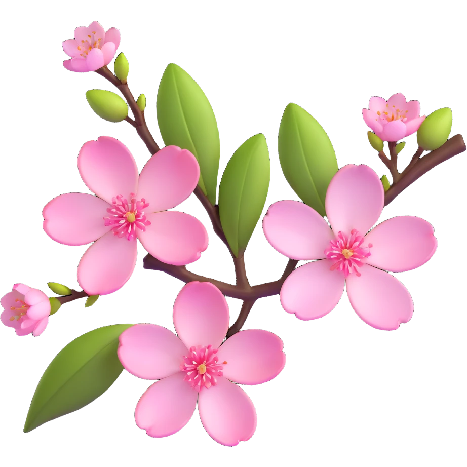 Beautiful single pink cherry blossom (sakura) flower on brown branch with realistic texture and depth, five delicate petals with subtle pink gradient emoji