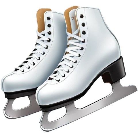 An icon featuring a pair of elegant figure skates resting on scratched, worn ice. In the background, cheering spectators fill the stands of a grand stadium, creating a vibrant atmosphere. Transparent background highlights the essence of figure skating performance emoji