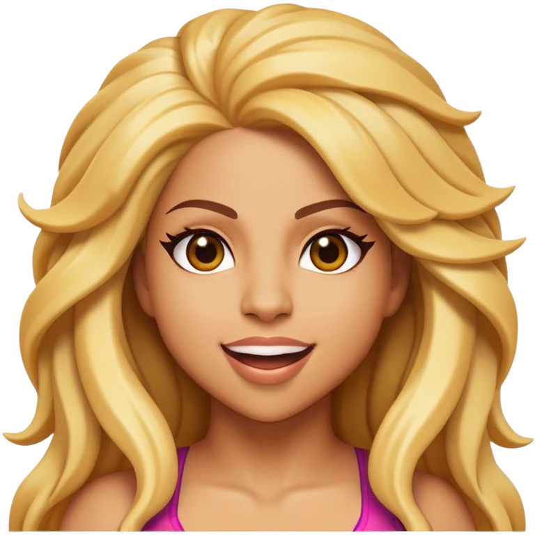 Cinematic Realistic Shakira Pop Culture Emoji, depicted with an energetic, dynamic portrayal of the global pop star rendered with lifelike textures and vibrant, charismatic lighting. emoji