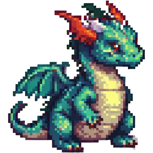 pixel art dragon with tiny wings, cute and compact emoji