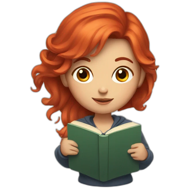 Girl with red hair and a book emoji