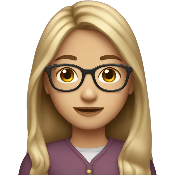 Caucasian girl with long brown hair with blond highlights wearing glasses emoji