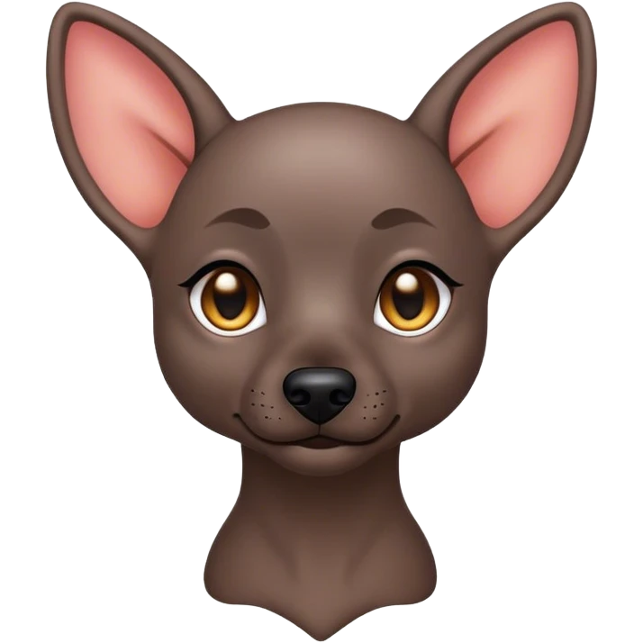Cinematic Cute Xoloitzcuintle dog Portrait Emoji, Head tilted playfully and inquisitively, featuring smooth, hairless ebony skin with distinctive, artistic wrinkles, round, sparkling dark eyes filled with curiosity, Simplified yet irresistibly adorable features, highly detailed, glowing with a warm, friendly glow, high shine, affectionate and spirited, stylized with a touch of whimsy, bright and endearing, soft glowing outline, capturing the essence of a mischievous yet loving companion, so playful it feels like it could trot out of the screen and into your arms! emoji