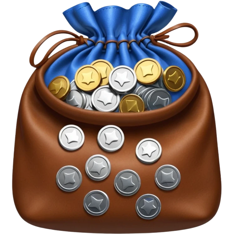 blue coins inside a brown leather bag  emoji