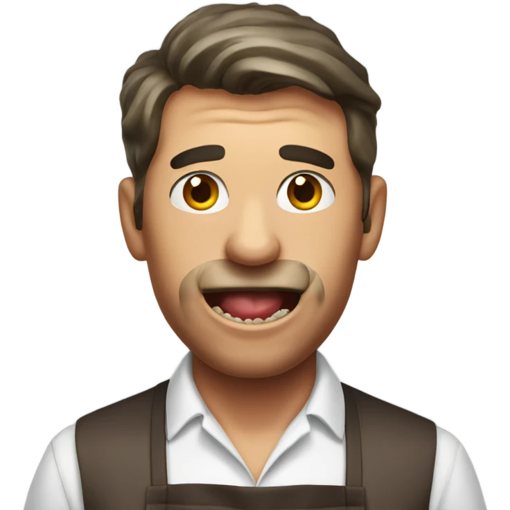 Man in apron biting into steak emoji