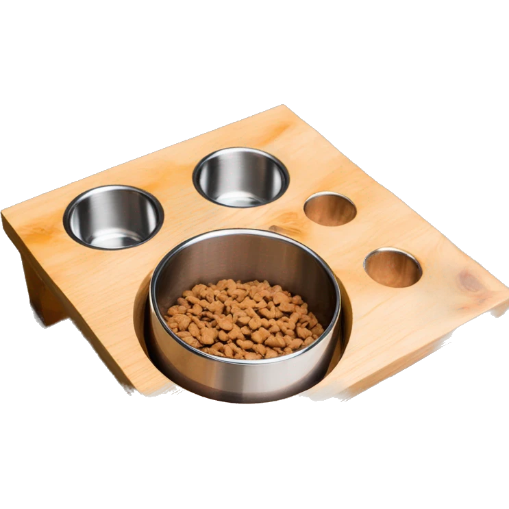 Elevated pine wood dog feeder with 2 stainless steel bowls emoji
