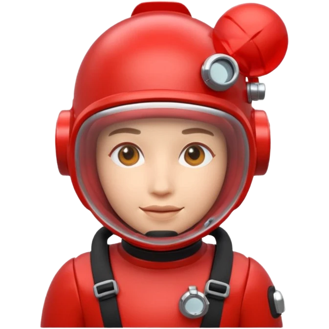 3D cartoon-style human character in the Apple emoji style, wearing a red scuba diving helmet with glass visor emoji