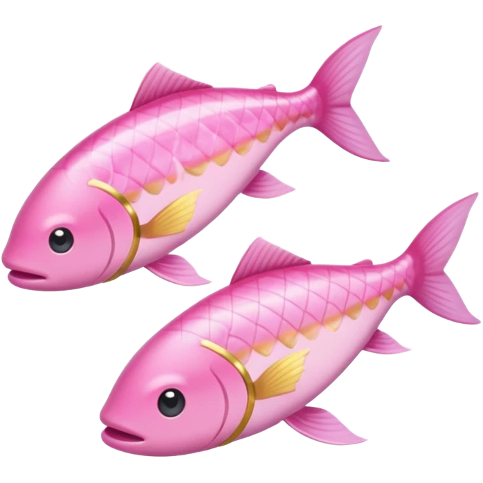 Two long fish one light pink one gold swimming oposite directions around each other Pisces emoji