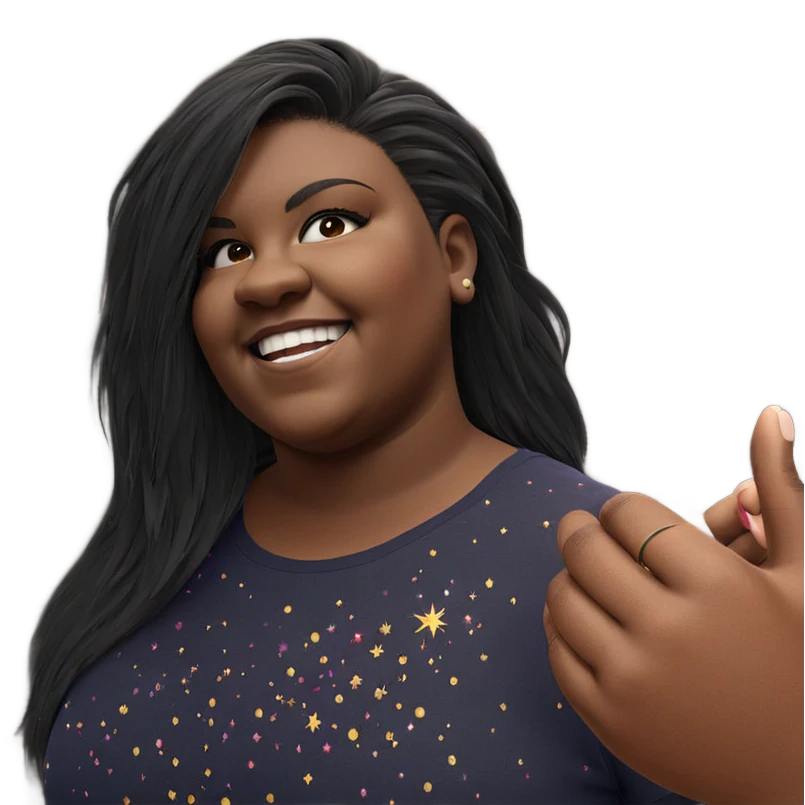 smiling girl with fireworks emoji