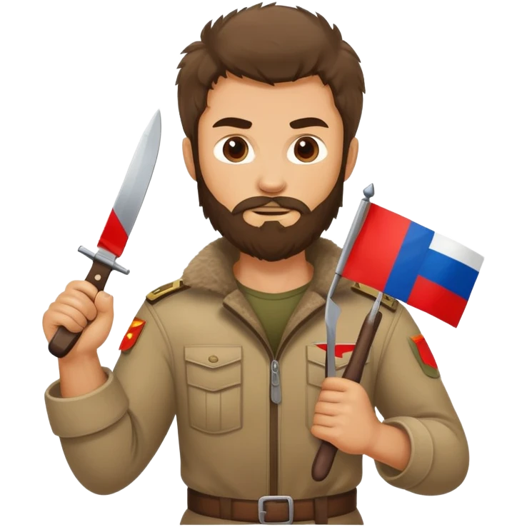 Волосатый человек кавказец с ножом и флагом России  emoji