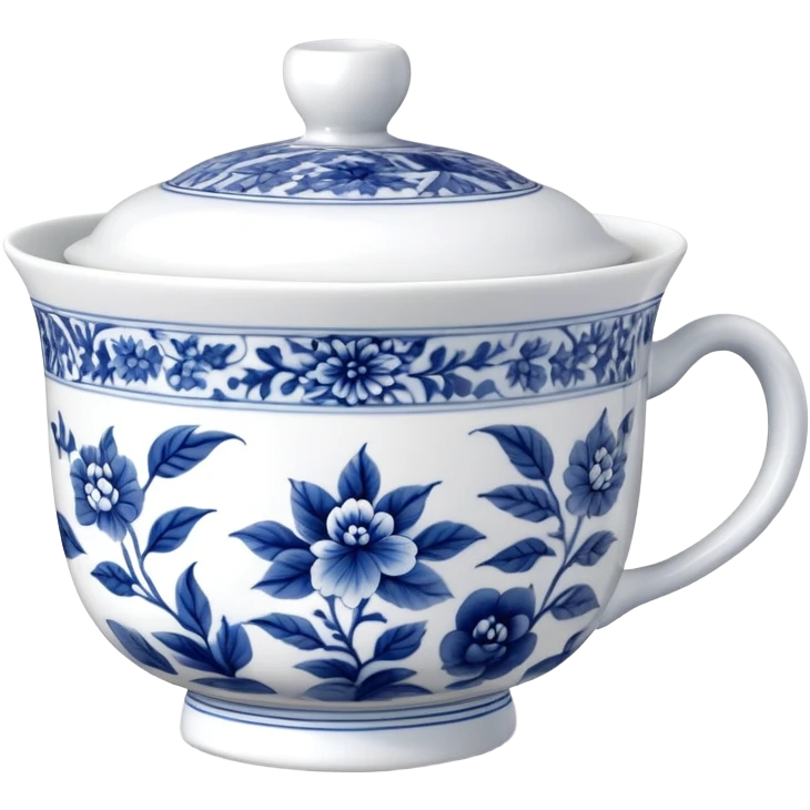 traditional Chinese tea cup with blue and white porcelain design emoji