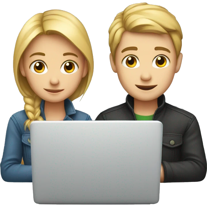 white boy and girl behind laptop emoji
