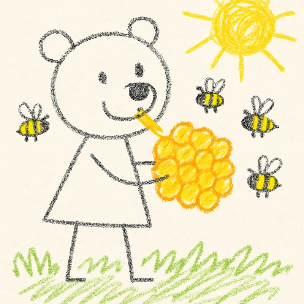 bear eating honeycomb with bees flying around emoji