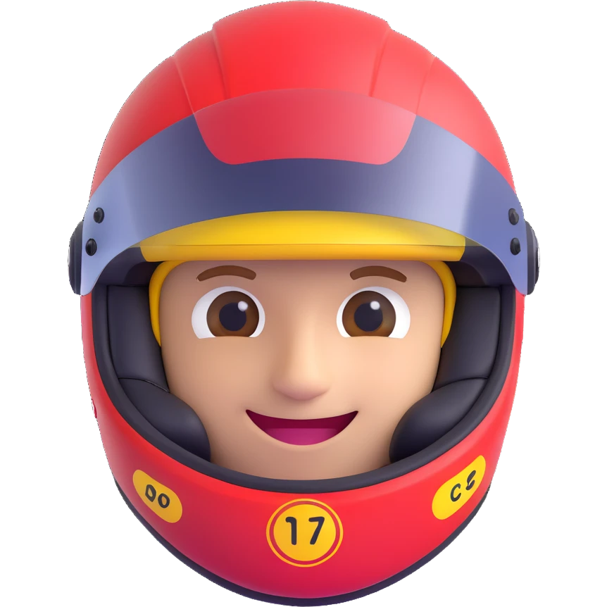 Sebastian Vettel as an emoji, smiling with a racing helmet emoji