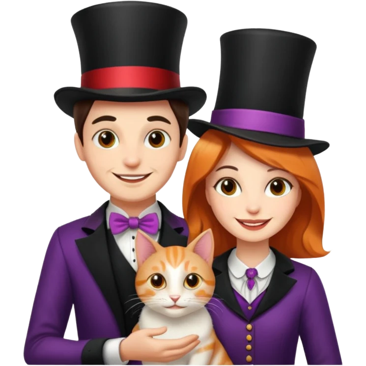 magician couple and their pet cat emoji