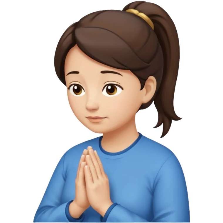 Photo realistic middle aged woman medium dark brown hair in ponytail light medium skin praying emoji