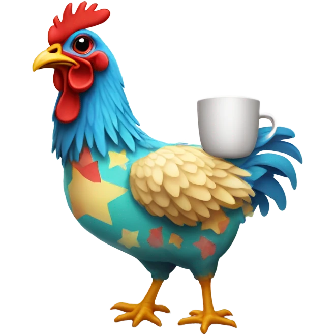 Chicken wearing pajamas, drinking coffee emoji