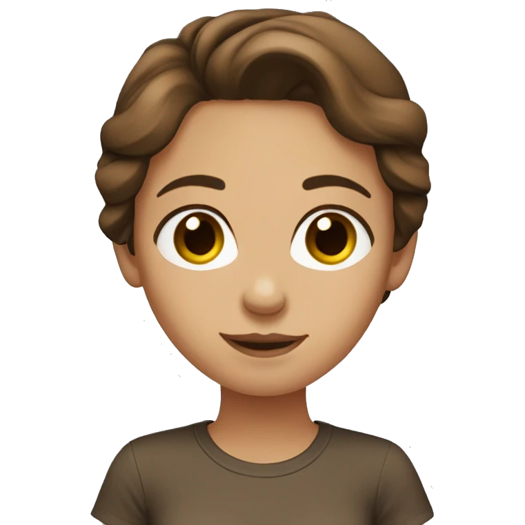 Girl, brown hair, dark beautiful eyes, brown t-shirt emoji