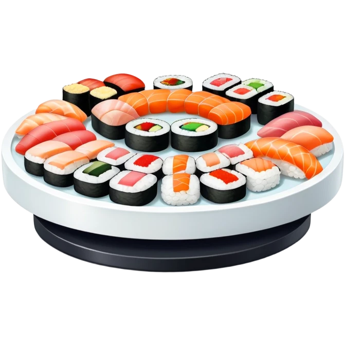 rotating sushi conveyor belt restaurant with colorful sushi plates emoji