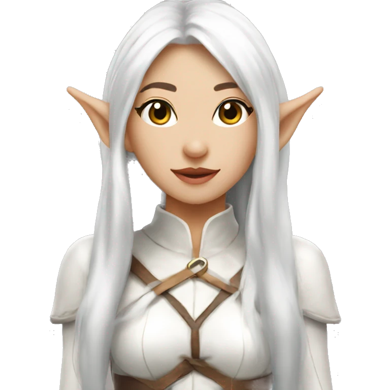 Asian feminine body slim long white hair elf leather costume emoji