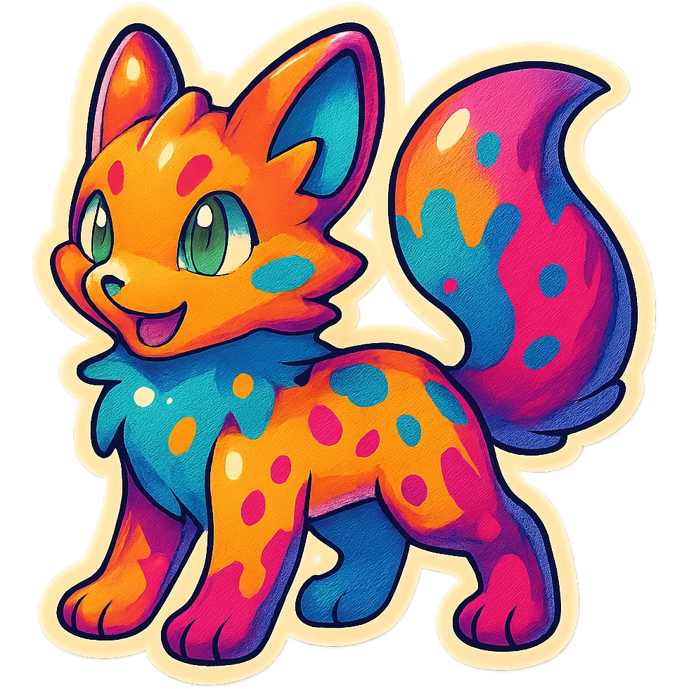 Brightly-colored Fantasy Furry-Fakémon-Creature with splash markings (full body) emoji
