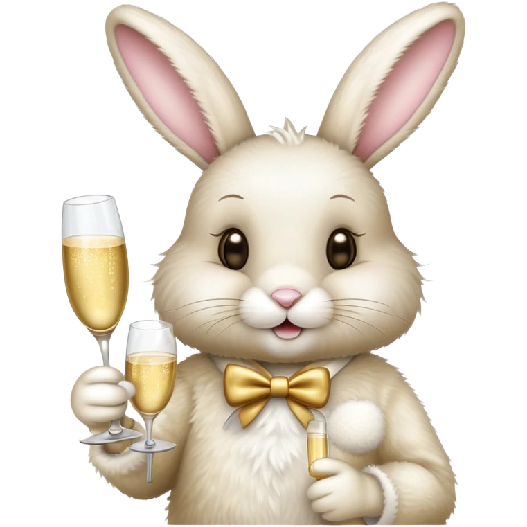 Easter bunny holding a glass of champagne emoji
