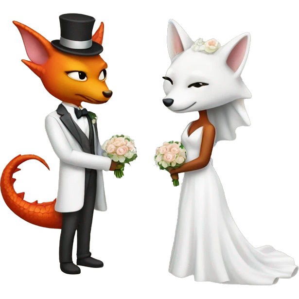 dragon bride and fox groom getting married emoji