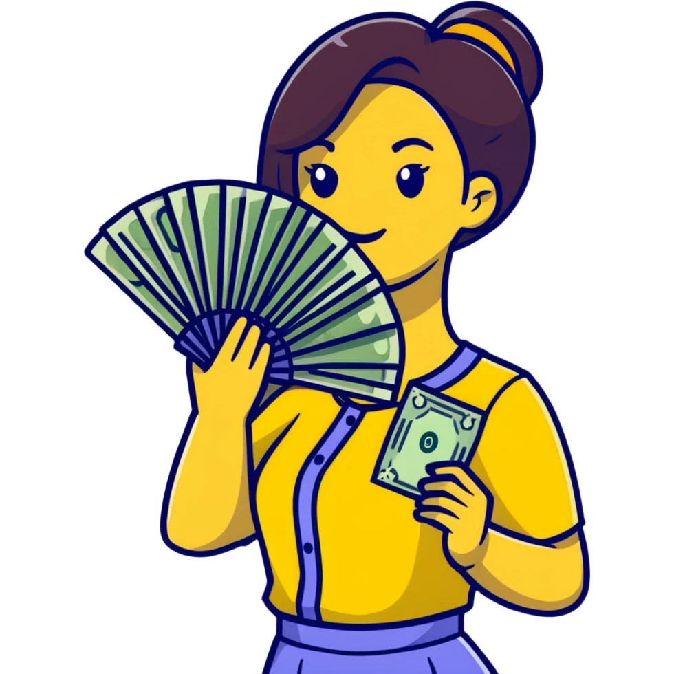 yellow skin woman with money fan emoji