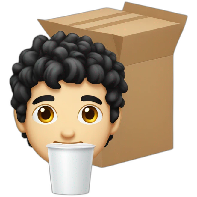 white guy black hair Beverage Box straw emoji