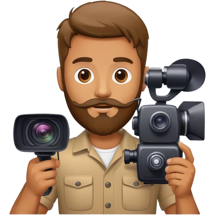 A man with a beard holds a video camera in each hand emoji