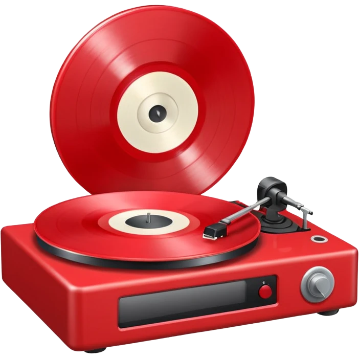 Generate a high-quality 3D cartoon-style emoji of a red LP record placed inside a white LP turntable, realistic shading, smooth gradient colors, rounded and cute appearance, simple white background, high-resolution. emoji