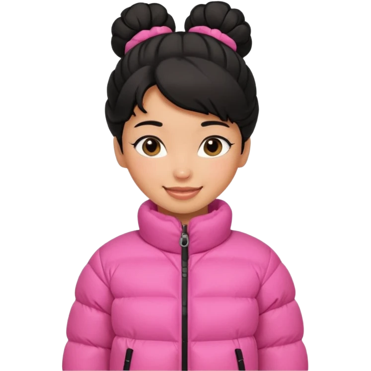 A caramel skinned girl that’s has puffy black hair with her hair up skinny and wears a pink puffer coat emoji