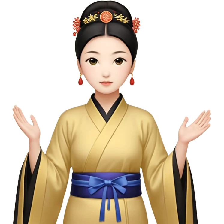 一个中长直发，平刘海，黑色框架眼镜的黄皮肤女生全身，白色泡泡袖娃娃衫，蓝色牛仔裤和粉色鞋，黑色画家帽。 emoji