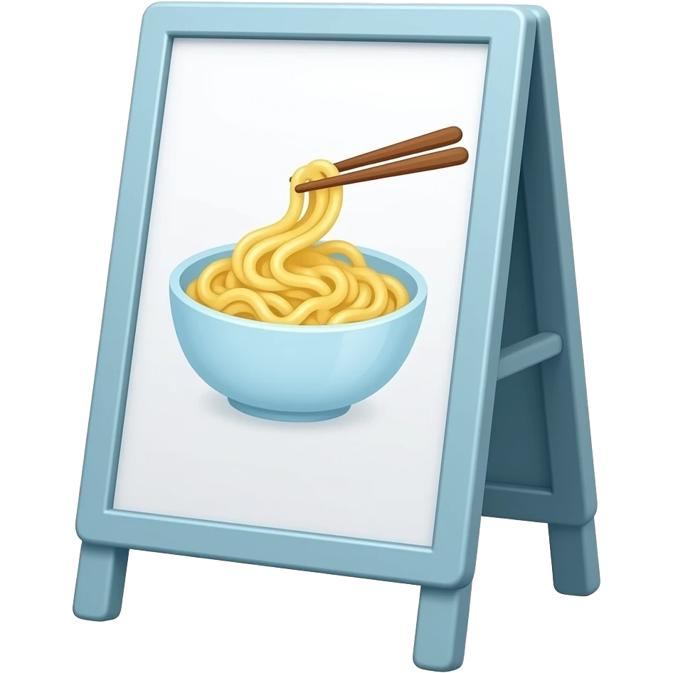 soft blue yellow pasta standing menu board placed on the floor, transparent background inspired by barbie colour pallete emoji