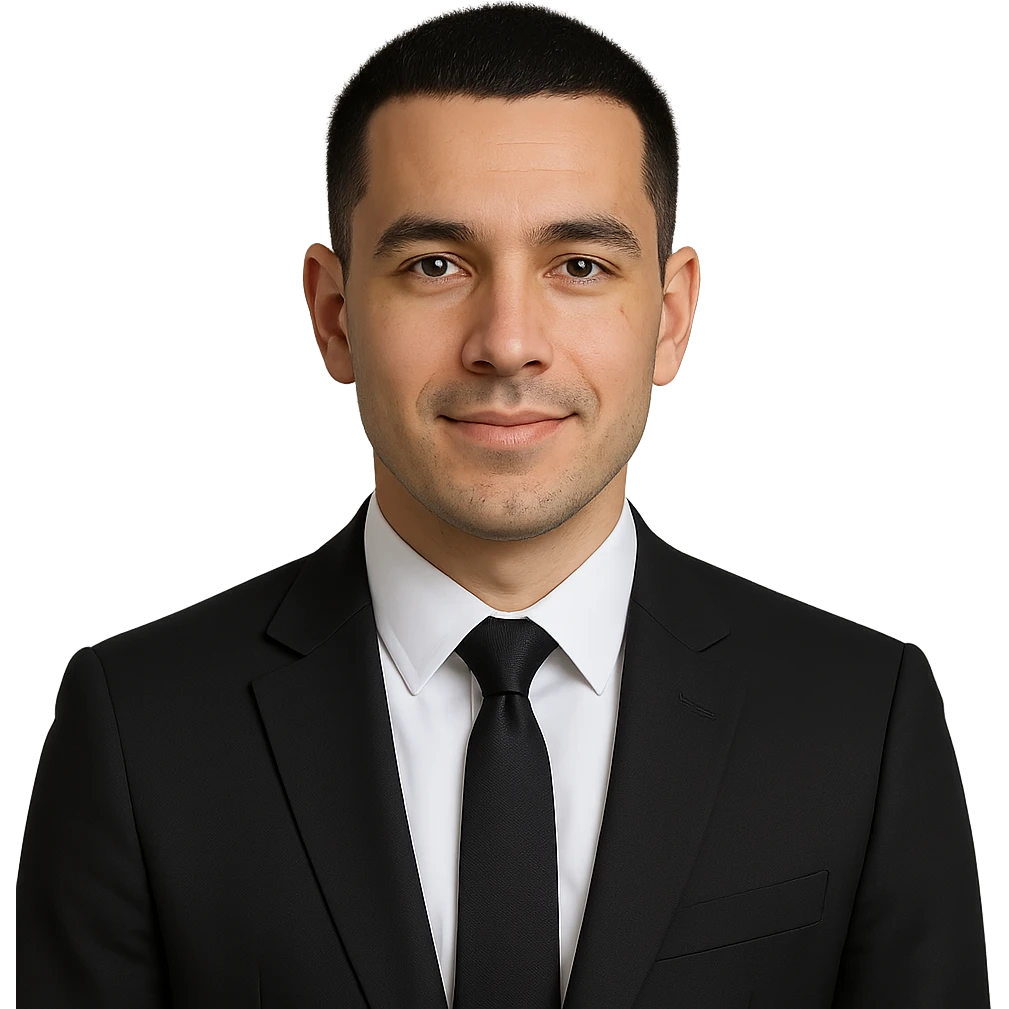 avatar image of a business man with black, very short hair cut, modern clean style emoji