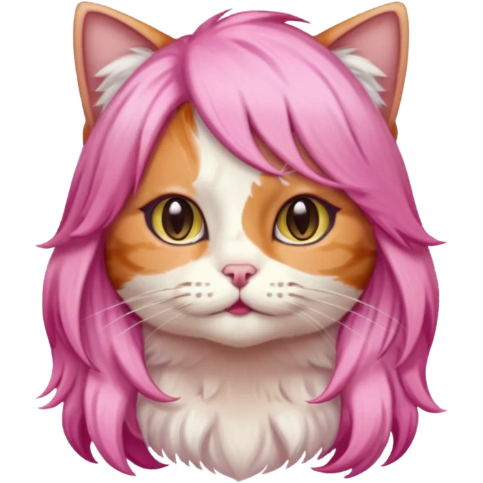 calico cat wear long pink hair wig emoji