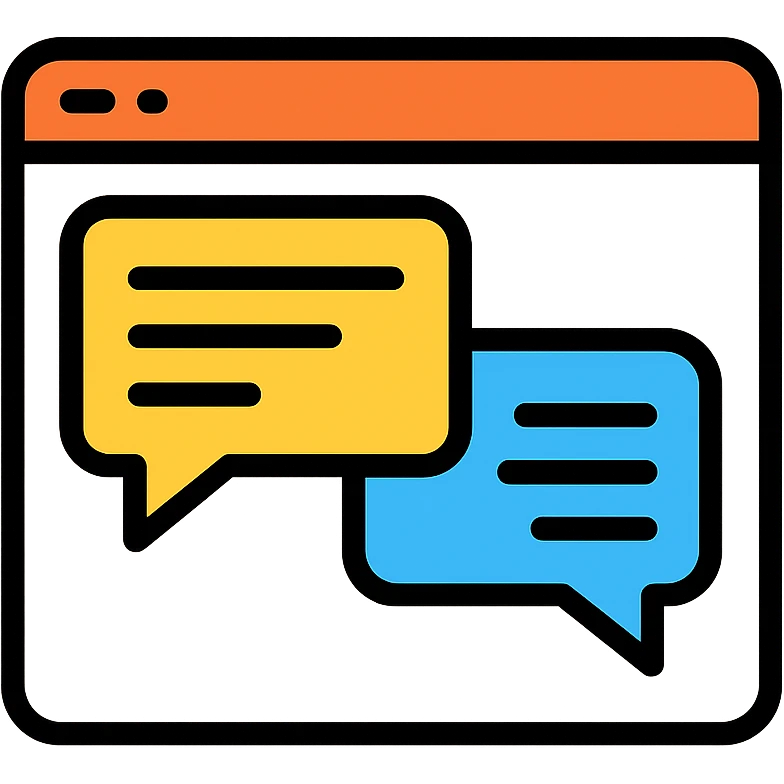 icon of an online forum with colored outlines and chat bubbles emoji