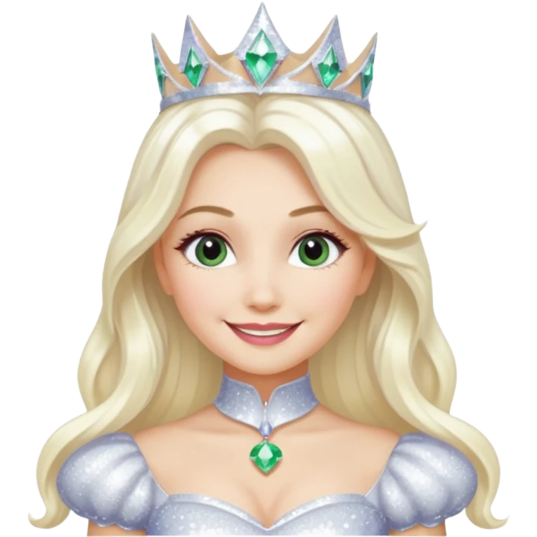 The Good Witch from Oz with long white blonde hair, white sequin outfit emoji