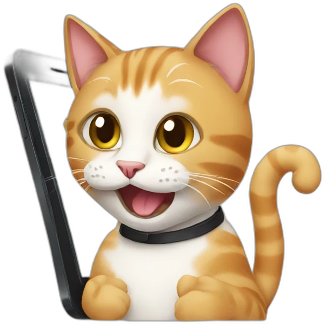 cat speaking with smartphone emoji