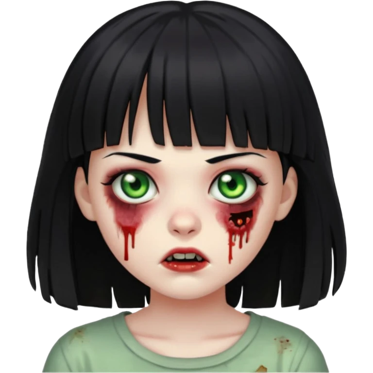 garota zumbi, com cabelos pretos e franja  emoji