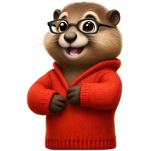 winking cute groundhog in a fully red sweater and glasses full body shown emoji