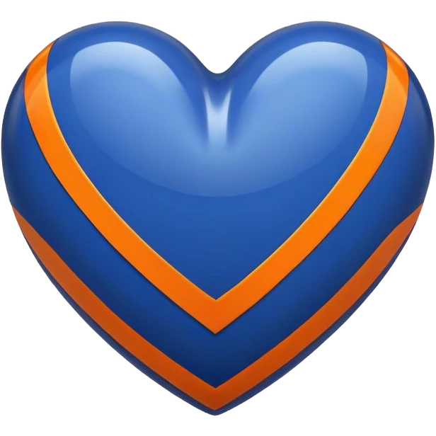 Glossy dark blue heart with straight orange athletic stripes going down the side emoji